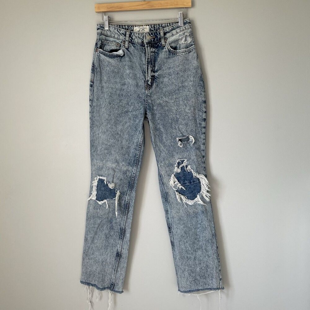 Free People We The Free Straight Leg Denim Jeans Blue Distressed Women's Size 28